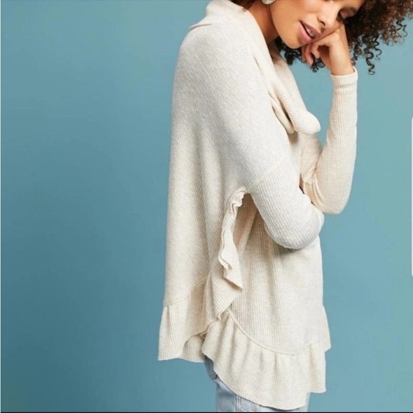 ANTHROPOLOGIE Postmark Orley Ruffled Cowlneck Ivory M/ L - Picture 2 of 11